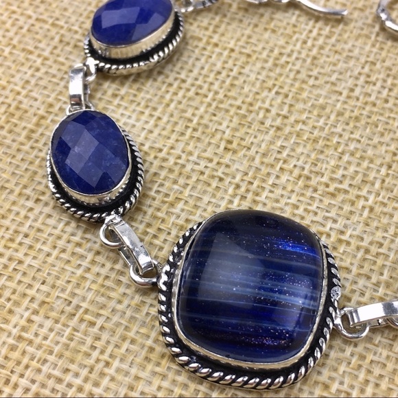 New Faceted Sapphire Crystal Stone & Dichroic Acrylic Silver Bracelet 7 - 7.5 - Picture 4 of 8